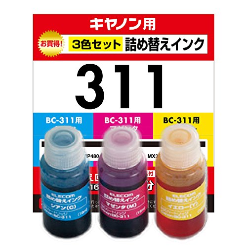 エレコム 詰め替え インク  Canon キャノン BC-310 311対応 3色セット 4回 THC-311CSET4      THC-311CSET4 g6bh9ry 51dz1Q+TrmL.jpg